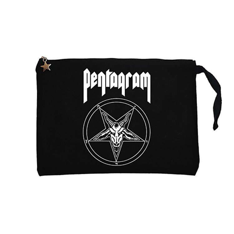 Pentagram Logo and Text 2 Siyah Clutch Astarlı Cüzdan / El Çantası