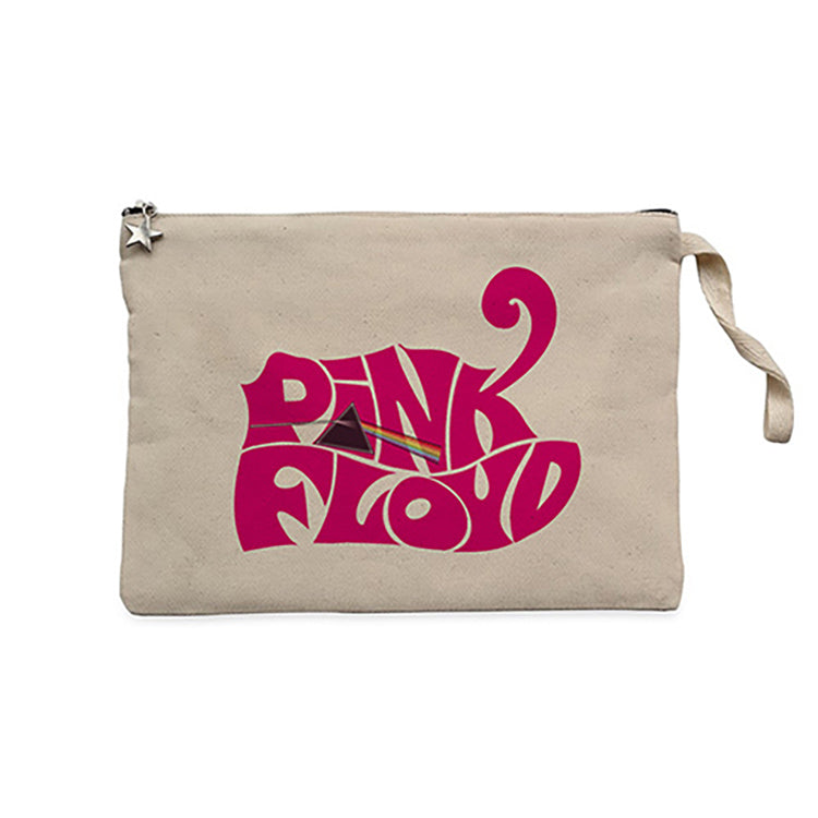 Pink Floyd Black Text Krem Clutch Astarlı Cüzdan / El Çantası