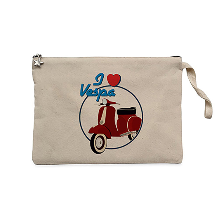 Vespa I Love Krem Clutch Astarlı Cüzdan / El Çantası