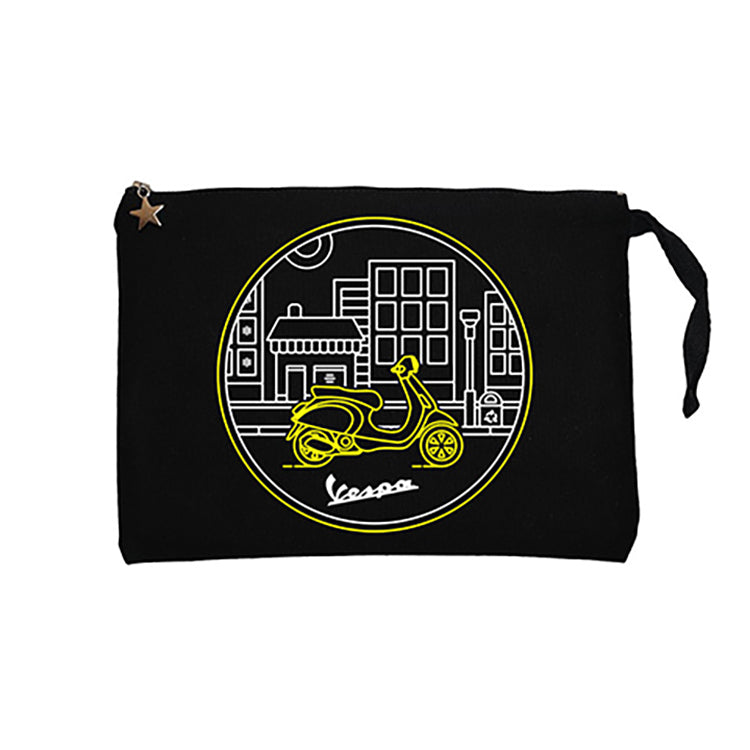 Vespa Tour at City Siyah Clutch Astarlı Cüzdan / El Çantası