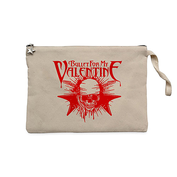 Bullet for My Valentine Skull Krem Clutch Astarlı Cüzdan / El Çantası