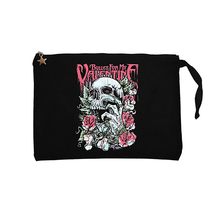 Bullet for My Valentine Skull Roses Siyah Clutch Astarlı Cüzdan / El Çantası