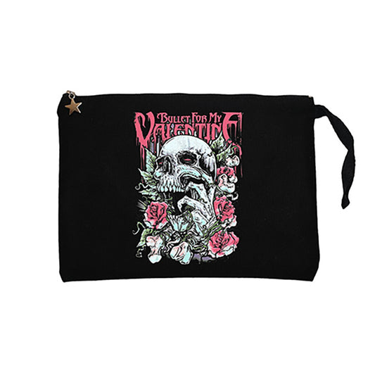 Bullet for My Valentine Skull Roses Siyah Clutch Astarlı Cüzdan / El Çantası