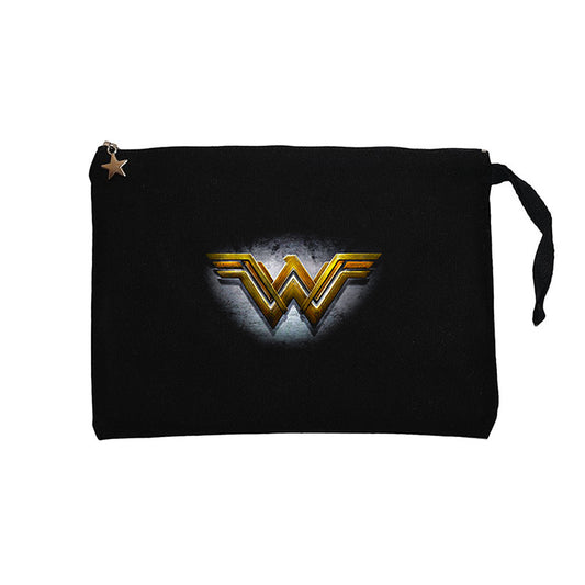 Wonder Woman Gold Logo Siyah Clutch Astarlı Cüzdan / El Çantası