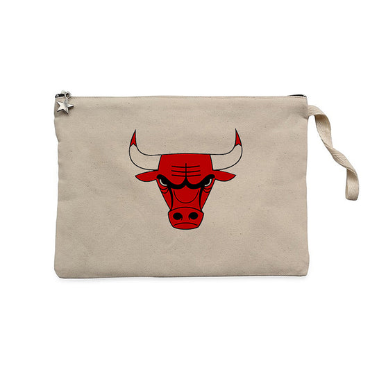 Chicago Bulls Logo Krem Clutch Astarlı Cüzdan / El Çantası