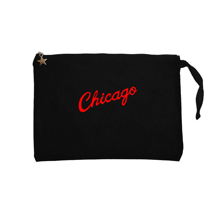 Chicago Yazı Siyah Clutch Astarlı Cüzdan / El Çantası