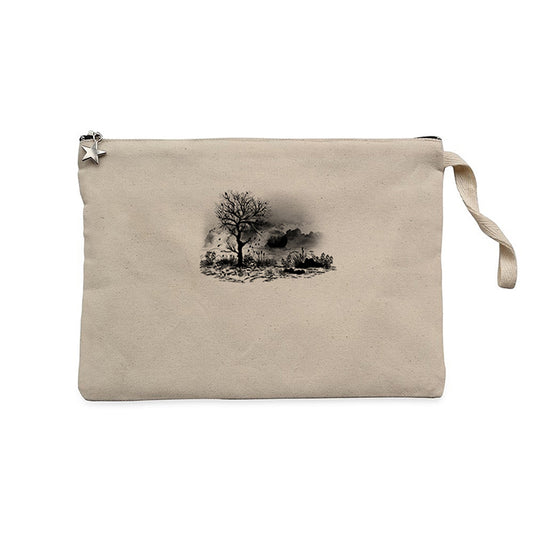 Black Tree Lake Krem Clutch Astarlı Cüzdan / El Çantası