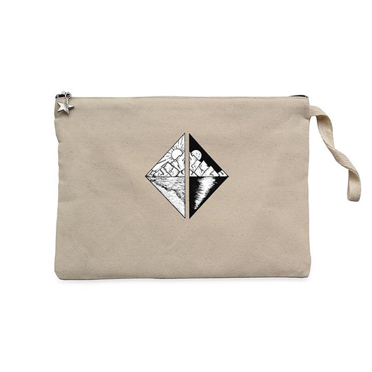 Triangle Mountains Scenery Krem Clutch Astarlı Cüzdan / El Çantası