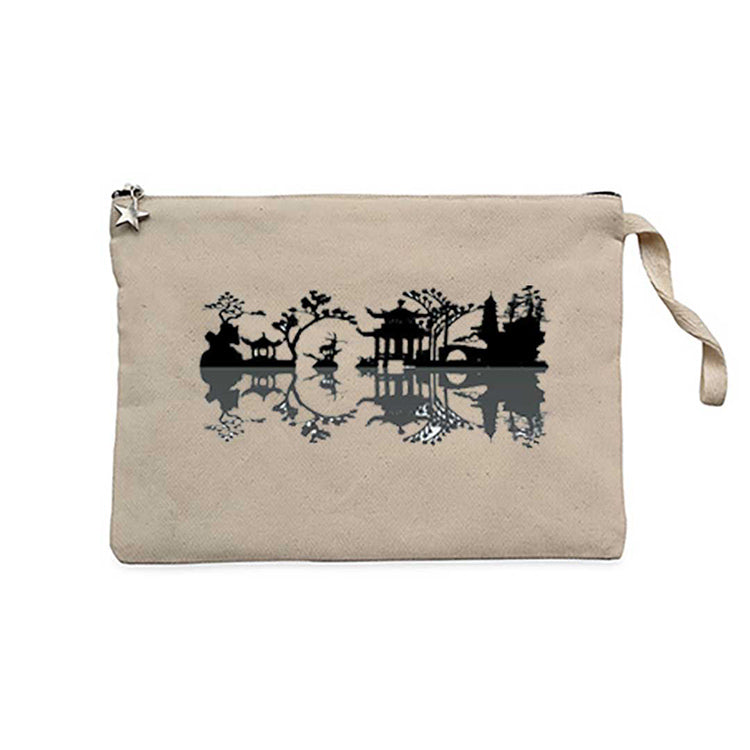Black Chinese Reflection View Krem Clutch Astarlı Cüzdan / El Çantası