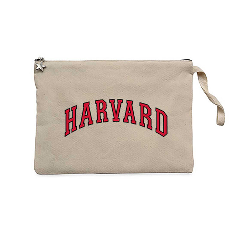 Harvard University Red Text Krem Clutch Astarlı Cüzdan / El Çantası