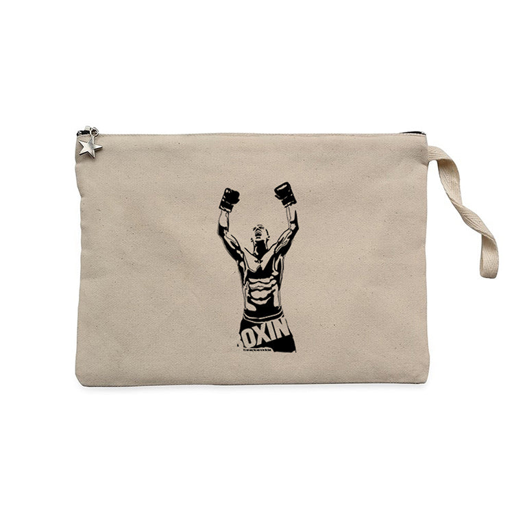 Boxing Fighter Silhouette Krem Clutch Astarlı Cüzdan / El Çantası