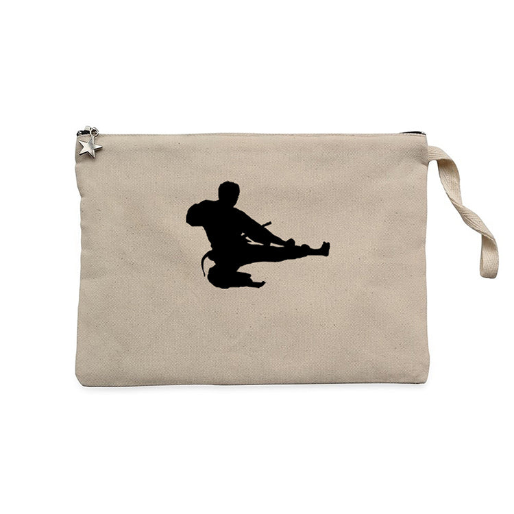 Taekwondo Karate Silhouette Krem Clutch Astarlı Cüzdan / El Çantası