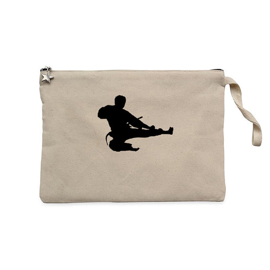 Taekwondo Karate Silhouette Krem Clutch Astarlı Cüzdan / El Çantası
