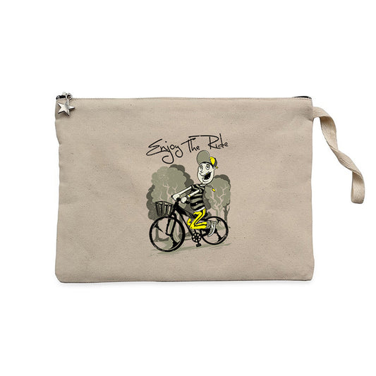 Rider Bike Cartoon Krem Clutch Astarlı Cüzdan / El Çantası