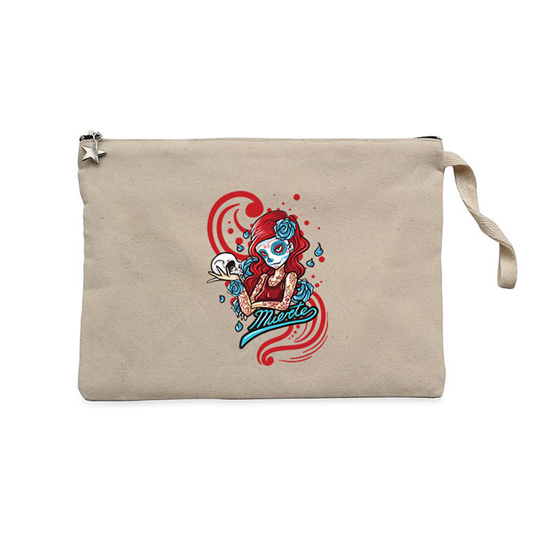 Model Girl With Red Tatto Cartoon Krem Clutch Astarlı Cüzdan / El Çantası