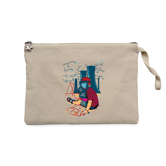 Gas Mask Boy Cartoon  Krem Clutch Astarlı Cüzdan / El Çantası