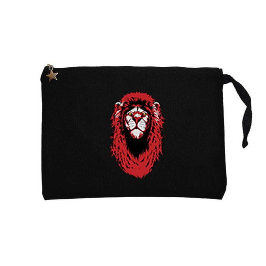 Red Lion Cartoon Siyah Clutch Astarlı Cüzdan / El Çantası