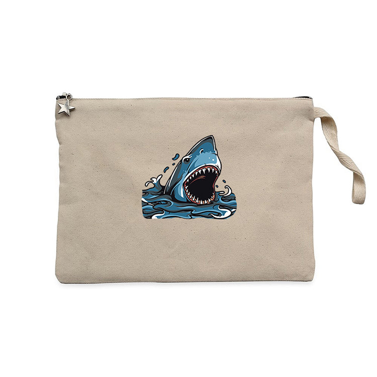 Shark Cartoon Krem Clutch Astarlı Cüzdan / El Çantası