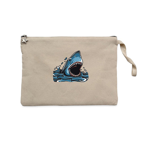 Shark Cartoon Krem Clutch Astarlı Cüzdan / El Çantası