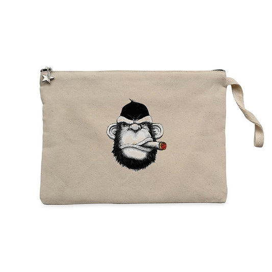 Pro Drinking Monkey Cartoon Krem Clutch Astarlı Cüzdan / El Çantası