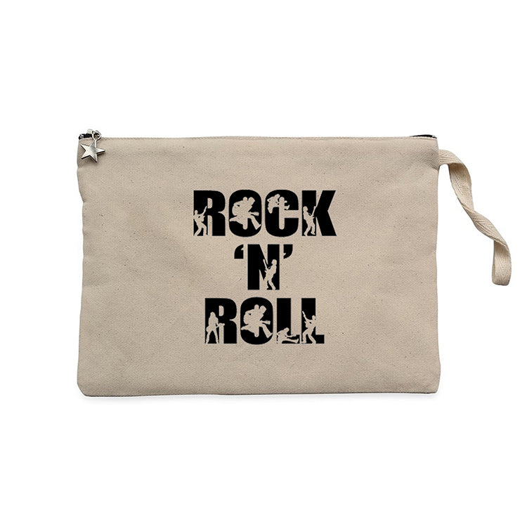 Black Rock 'N' Roll Text Krem Clutch Astarlı Cüzdan / El Çantası