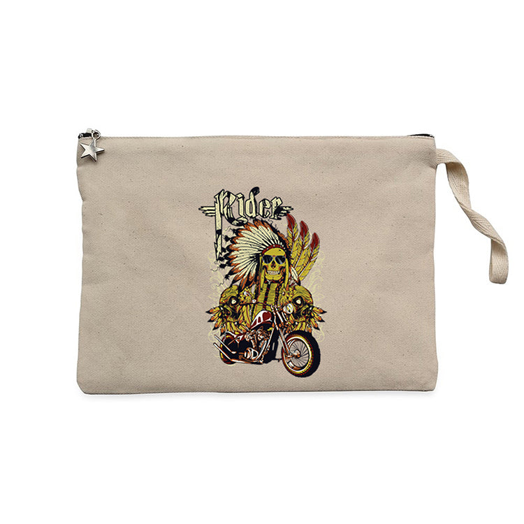 Motorcycle Skull Rider Krem Clutch Astarlı Cüzdan / El Çantası