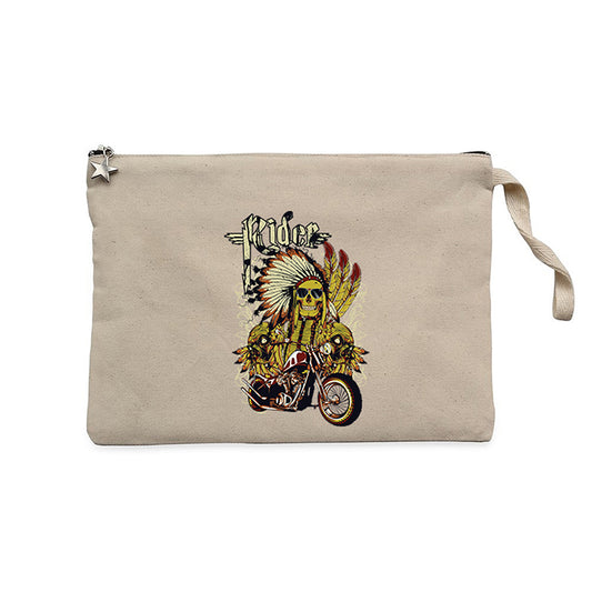 Motorcycle Skull Rider Krem Clutch Astarlı Cüzdan / El Çantası
