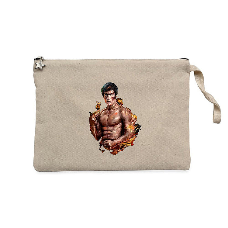 Bruce Lee Kick Dragon Krem Clutch Astarlı Cüzdan / El Çantası