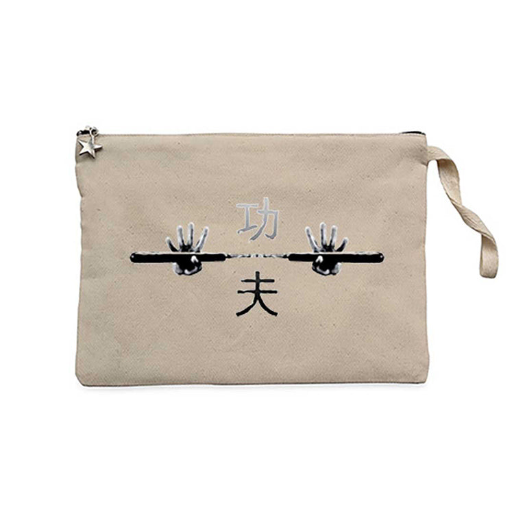 Kung Fu Nunchaku Krem Clutch Astarlı Cüzdan / El Çantası