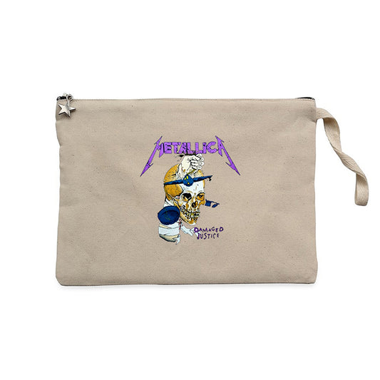 Metallica Damaged Justice Krem Clutch Astarlı Cüzdan / El Çantası