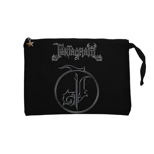 Pentagram Yazı Bir Logo Siyah Clutch Astarlı Cüzdan / El Çantası