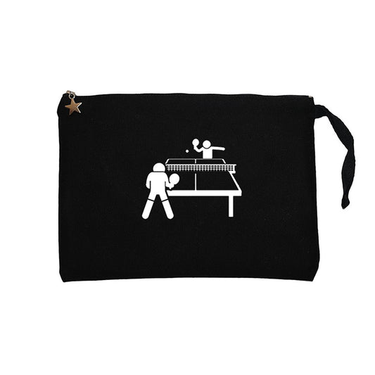 Ping Pong Table Tennis Round Siyah Clutch Astarlı Cüzdan / El Çantası