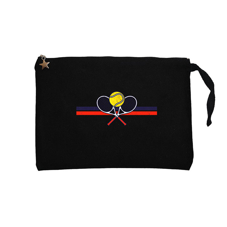 Tennis Racket Retro Siyah Clutch Astarlı Cüzdan / El Çantası