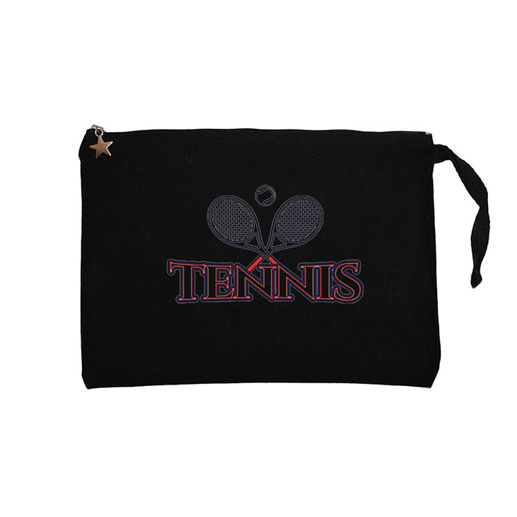 Tennis Retro Racket Siyah Clutch Astarlı Cüzdan / El Çantası