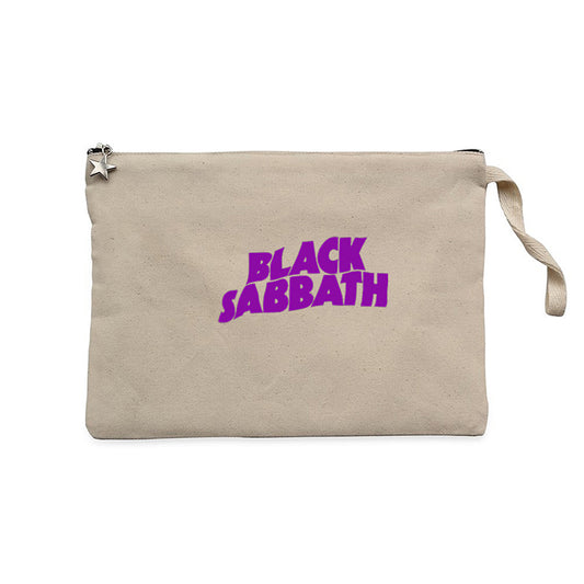 Black Sabbath Purple Yazı Krem Clutch Astarlı Cüzdan / El Çantası