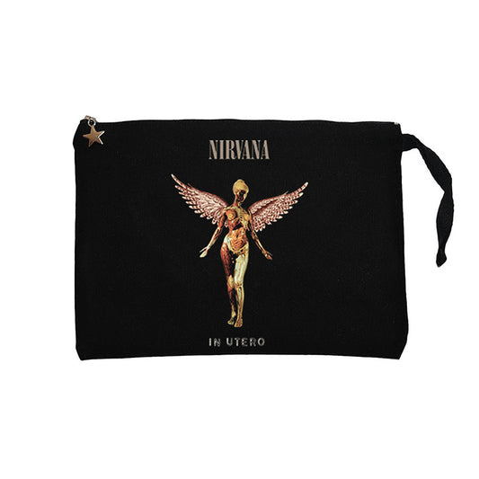 Nirvana In Utero Siyah Clutch Astarlı Cüzdan / El Çantası