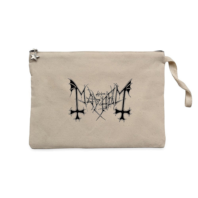 Mayhem Logo Text Krem Clutch Astarlı Cüzdan / El Çantası