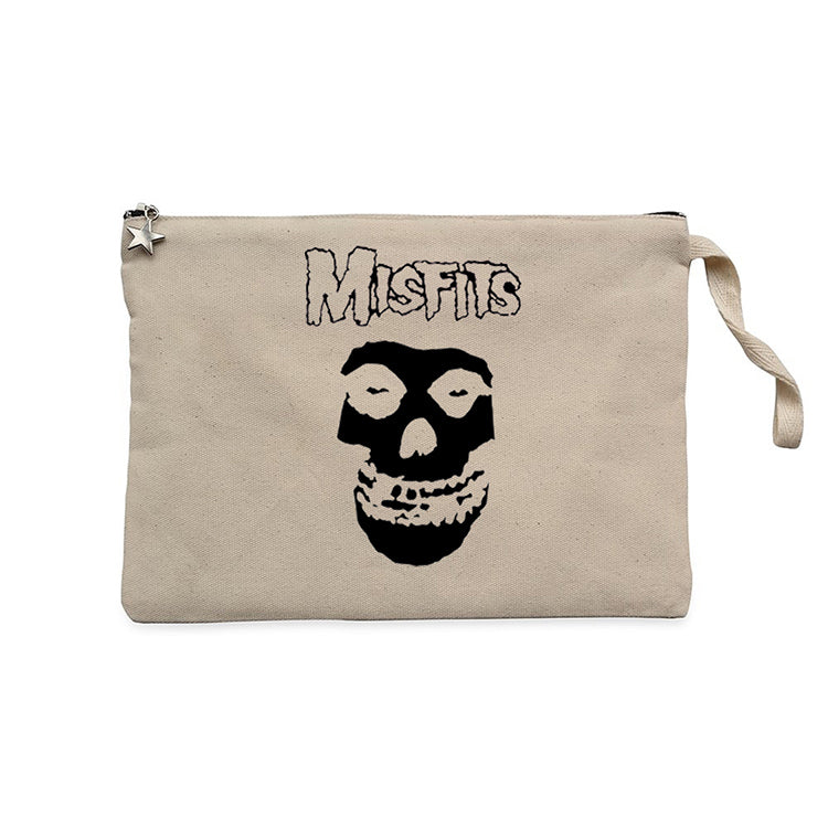 Misfits Skull Krem Clutch Astarlı Cüzdan / El Çantası