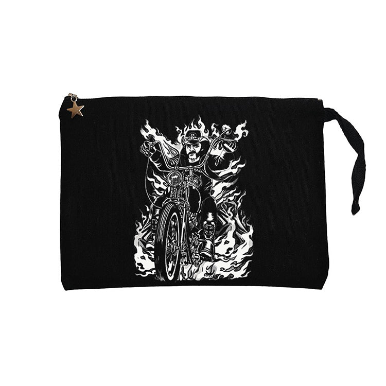 Motörhead Lemmy Kilmister Motorbike Fire Siyah Clutch Astarlı Cüzdan / El Çantası