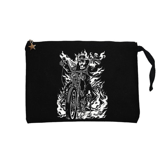 Motörhead Lemmy Kilmister Motorbike Fire Siyah Clutch Astarlı Cüzdan / El Çantası