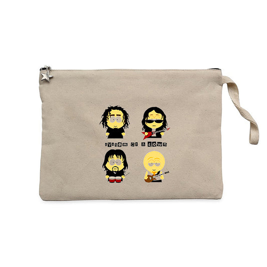 System of a Down Cartoon Krem Clutch Astarlı Cüzdan / El Çantası