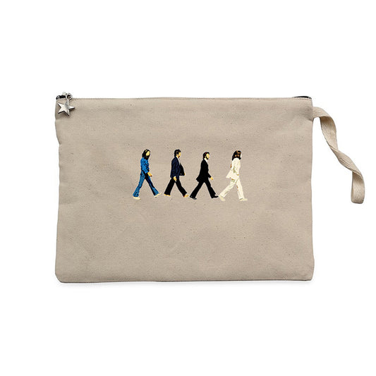 The Beatles Abbey Road Cartoon Krem Clutch Astarlı Cüzdan / El Çantası