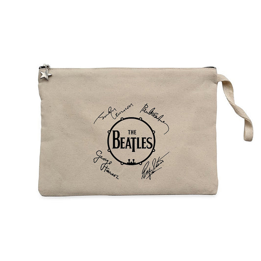 The Beatles Üyelerinin İmzaları Krem Clutch Astarlı Cüzdan / El Çantası