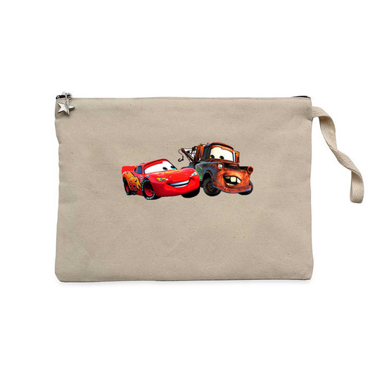 Şimşek McQueen ve Tow Mater Arabalar Krem Clutch Astarlı Cüzdan / El Çantası