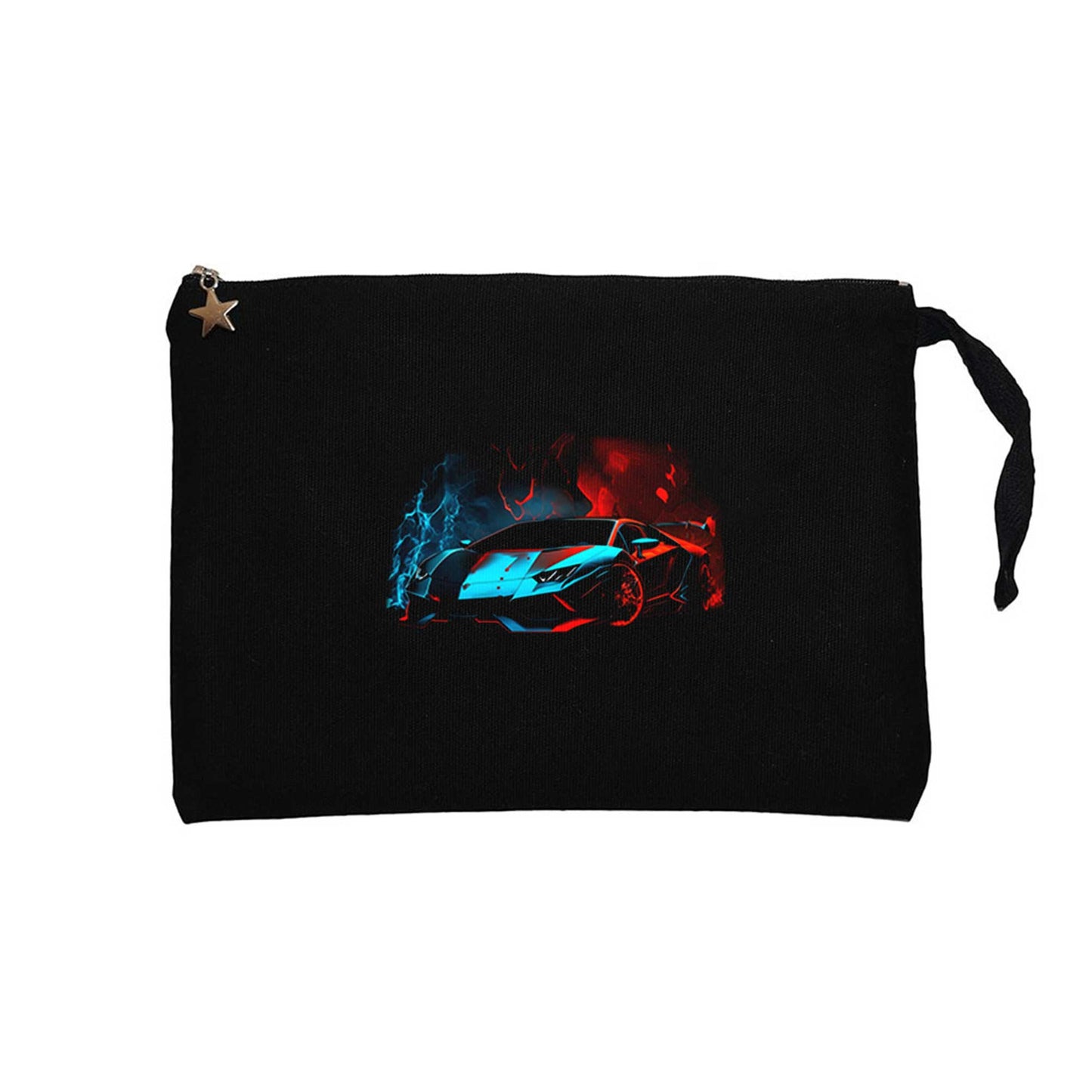 Lamborghini Blue Red Neon Siyah Clutch Astarlı Cüzdan / El Çantası