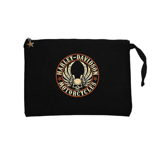 Harley Davidson Wings Skull Siyah Clutch Astarlı Cüzdan / El Çantası