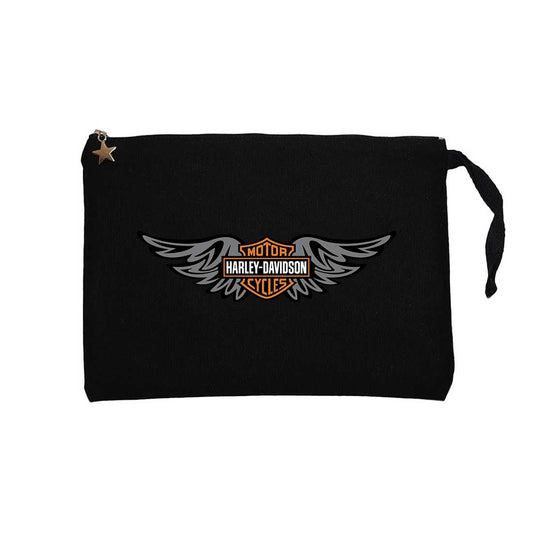 Harley Davidson Wings Siyah Clutch Astarlı Cüzdan / El Çantası