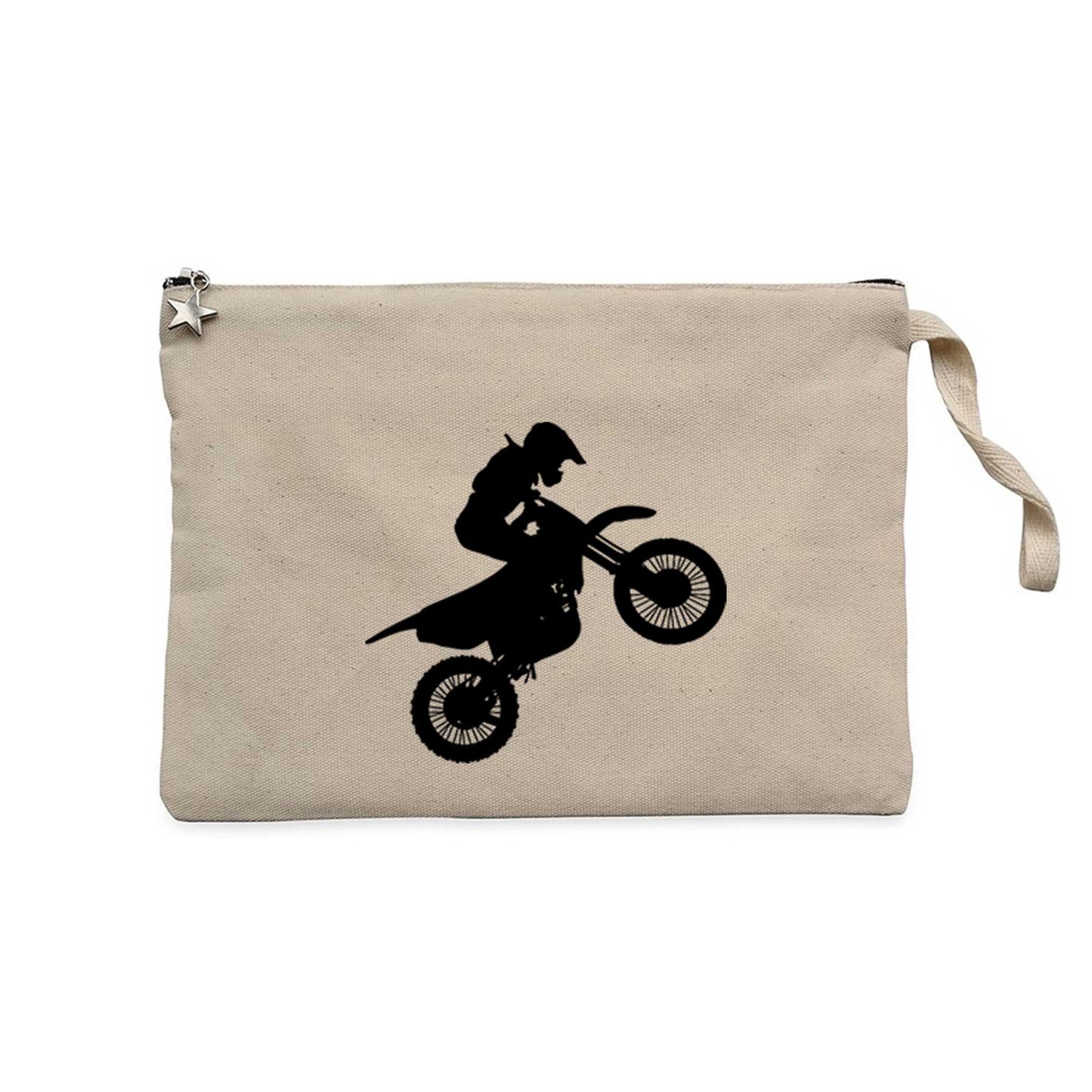 Motocross Motorcycle Siluet Krem Clutch Astarlı Cüzdan / El Çantası
