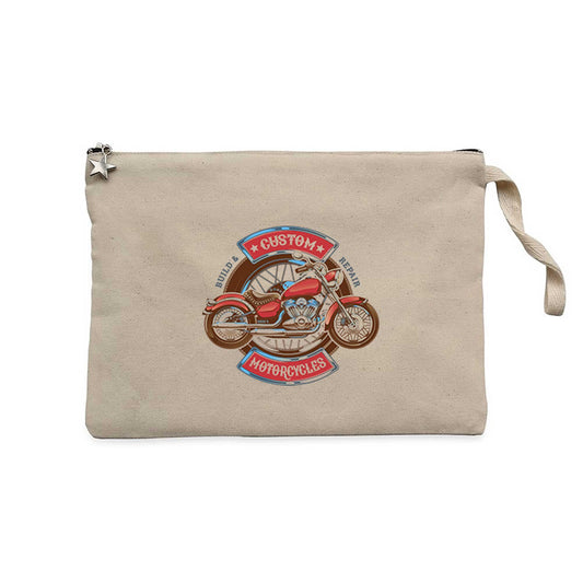 Custom motorcycle Krem Clutch Astarlı Cüzdan / El Çantası