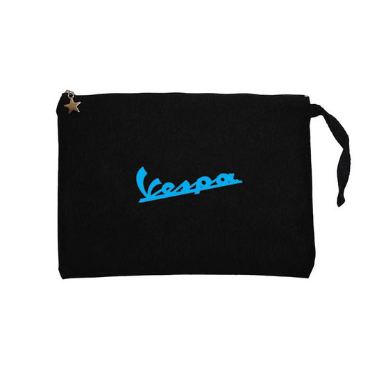 Vespa Text Blue Siyah Clutch Astarlı Cüzdan / El Çantası